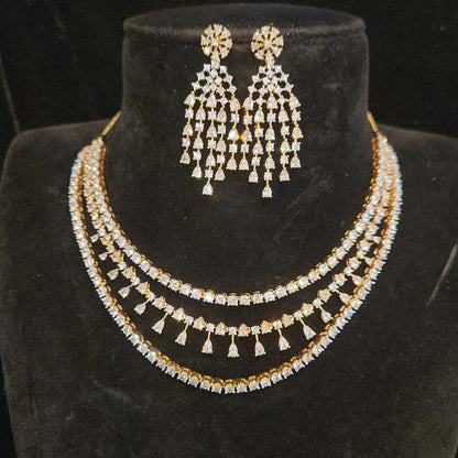 Sparkling Diamond Finish Necklace Multi-Layered Neckset
