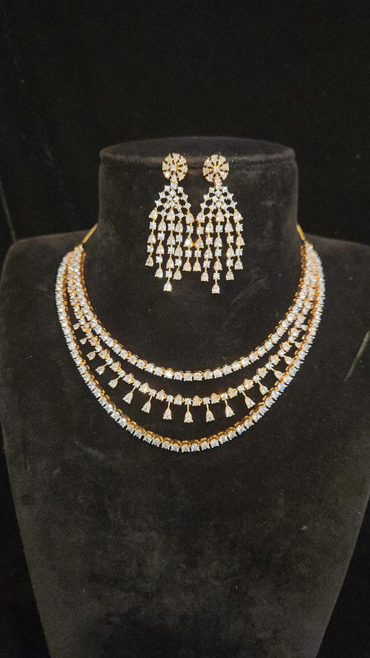Sparkling Diamond Finish Necklace Multi-Layered Neckset