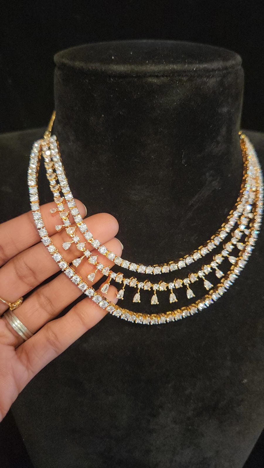 Sparkling Diamond Finish Necklace Multi-Layered Neckset