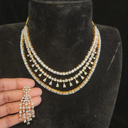 Sparkling Diamond Finish Necklace Multi-Layered Neckset