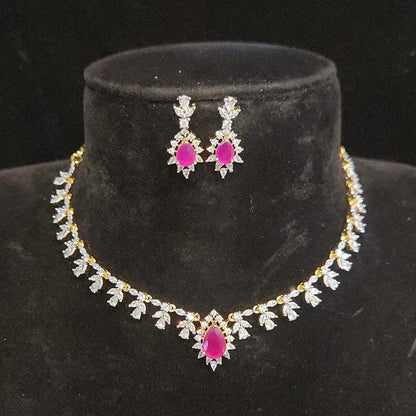 Sparkling Diamond Finish Ruby Necklace Set