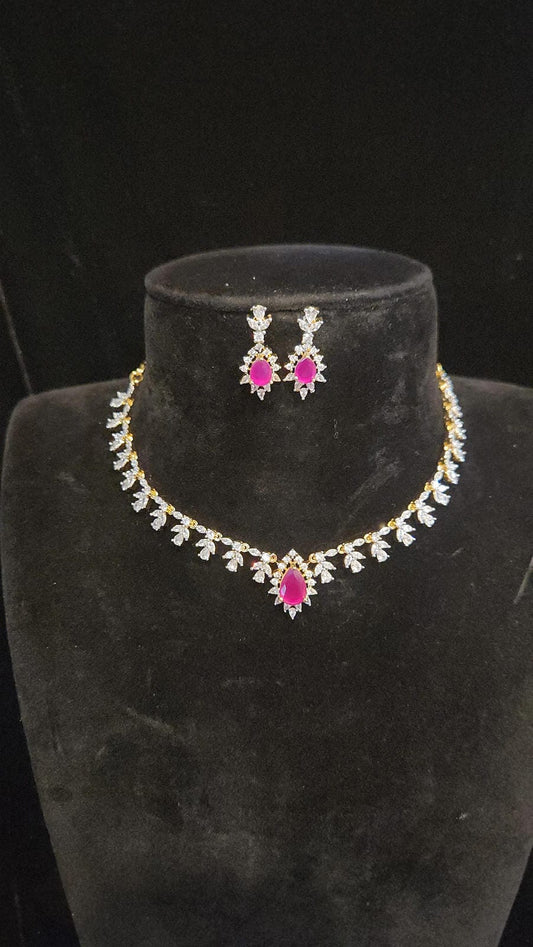 Sparkling Diamond Finish Ruby Necklace Set