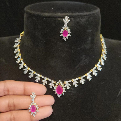 Sparkling Diamond Finish Ruby Necklace Set
