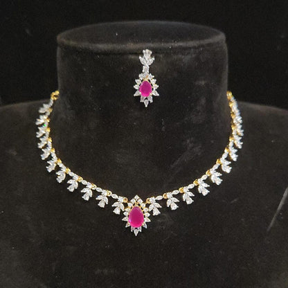 Sparkling Diamond Finish Ruby Necklace Set