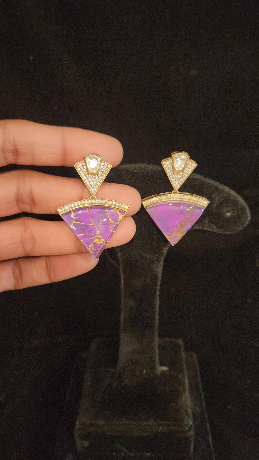 Sparkling Cone Shaped Fire Stone Earrings