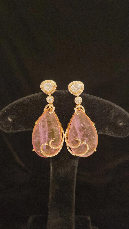 Sparkling Drop Shaped Baby Pink Double-Eight Earrings