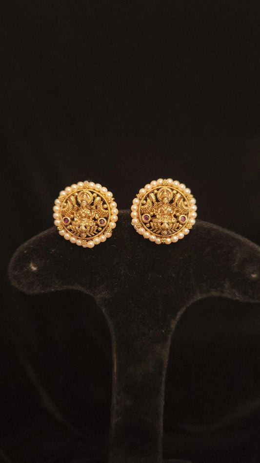 Divine Lakshmi Devi & Pearls Studs