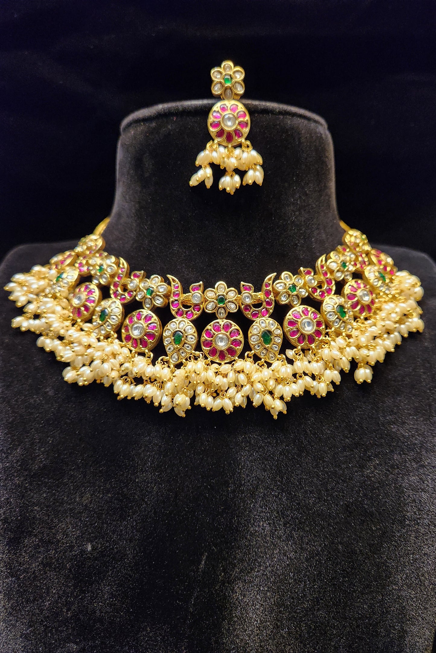 Opulent Mango Floral Jadau Kundan Necklace Set