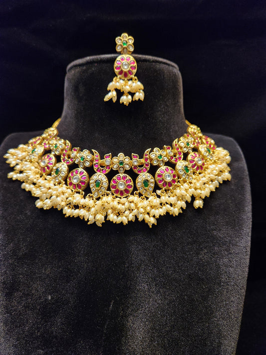 Opulent Mango Floral Jadau Kundan Necklace Set