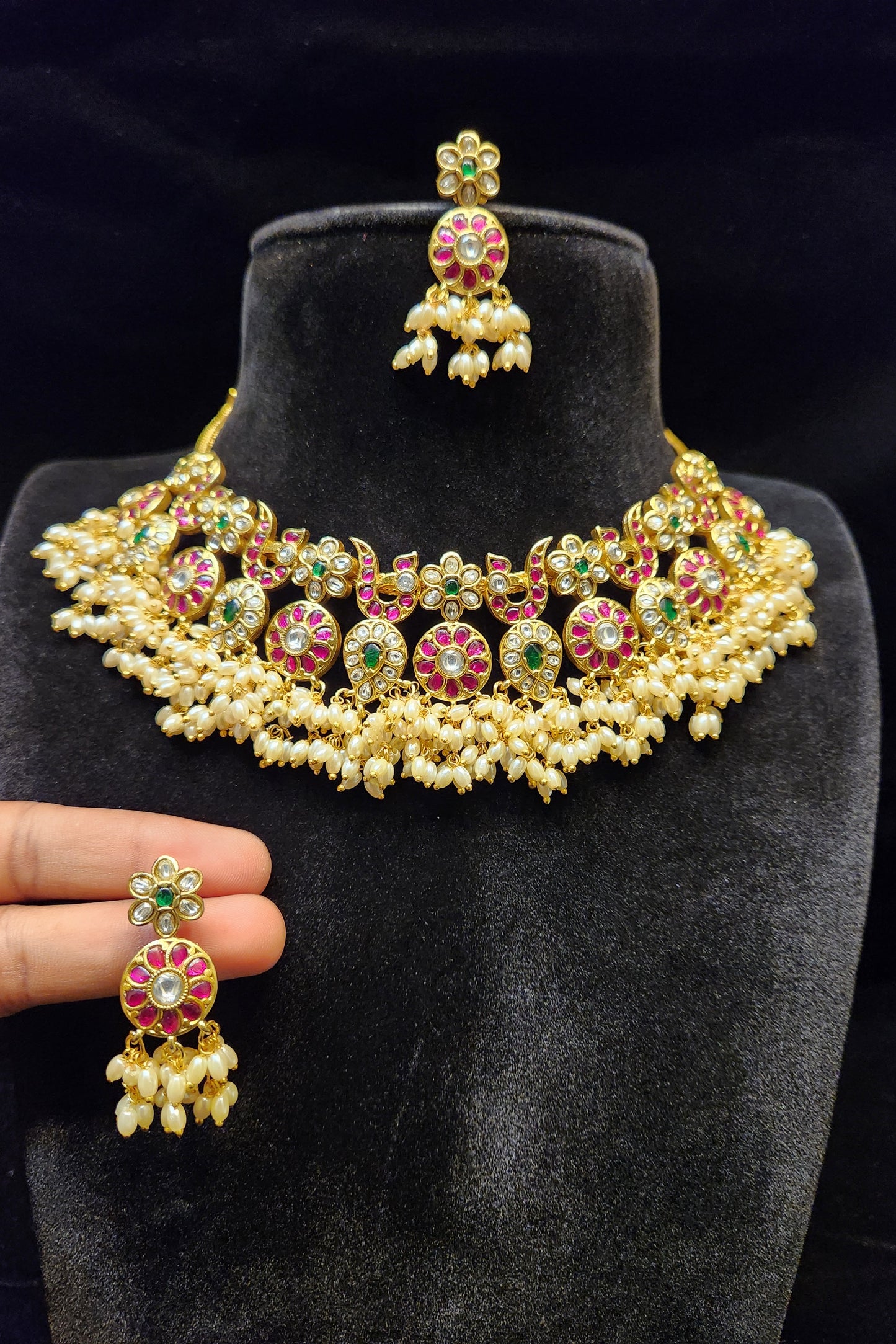 Opulent Mango Floral Jadau Kundan Necklace Set
