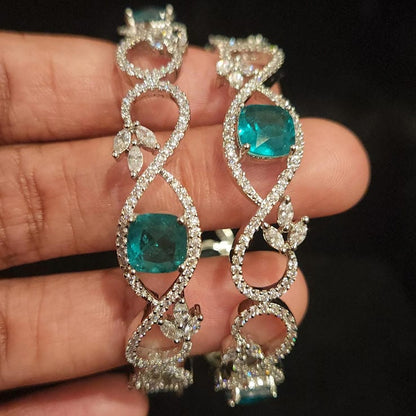 Stylish Emerald Stone Curvy Design Bangles