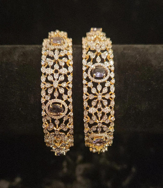 Brilliant Diamond Finish Floral Purple Stone Bangles