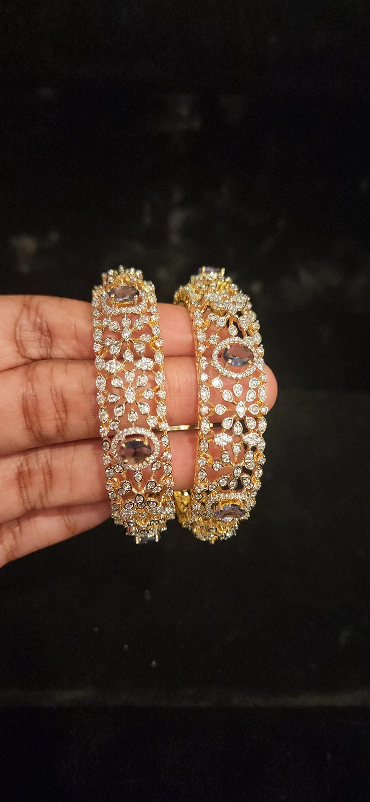 Brilliant Diamond Finish Floral Purple Stone Bangles