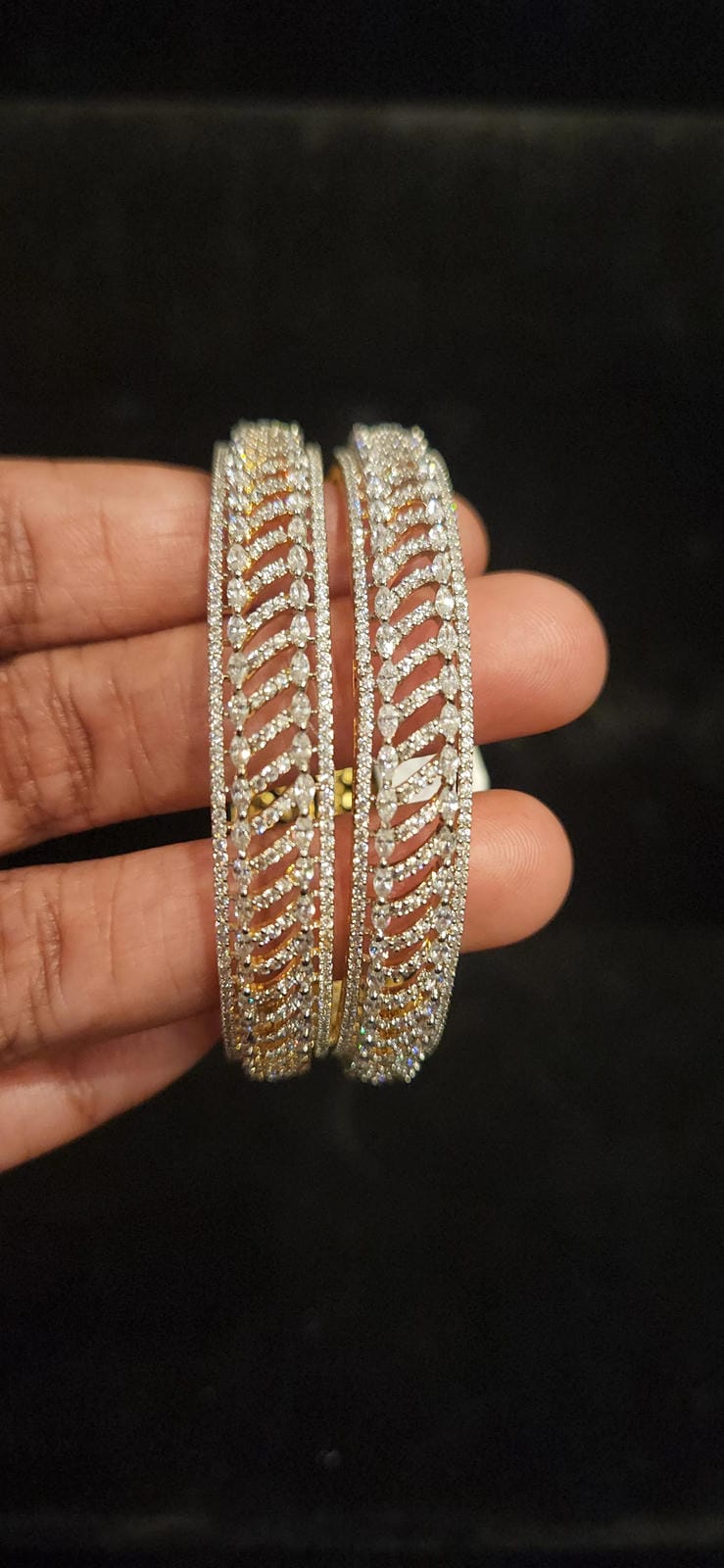 Shining CZ Slanting Design Bangles