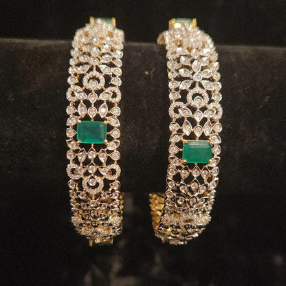 Brilliant Diamond Finish Floral Broad Emerald Bangles
