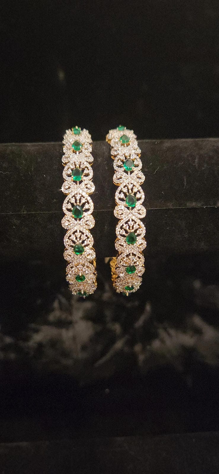 Brilliant Floral CZ Emerald Stone Bangles