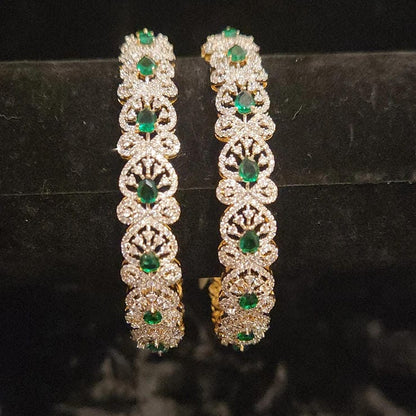 Brilliant Floral CZ Emerald Stone Bangles
