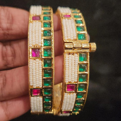 Elegant Pearl Kundan Openable Bangles