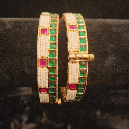 Elegant Pearl Kundan Openable Bangles