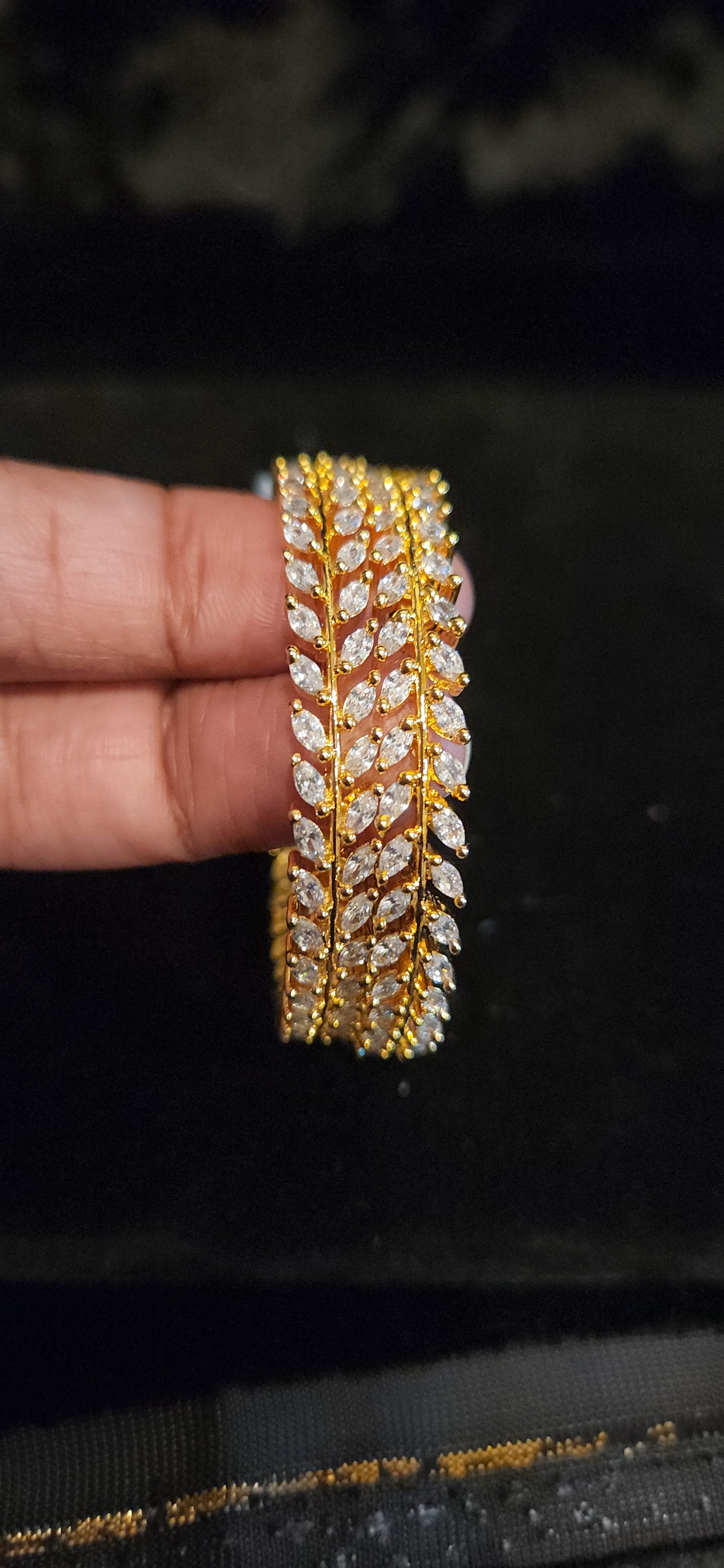 Brilliant CZ Leaf Designed Kids Bangle