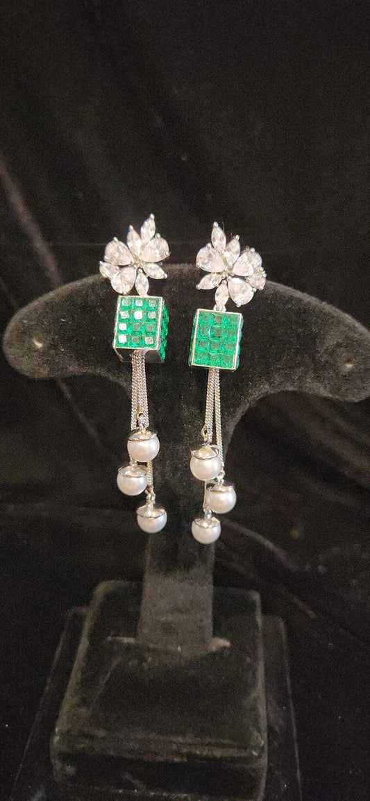 Sparkling Emerald & CZ Earrings