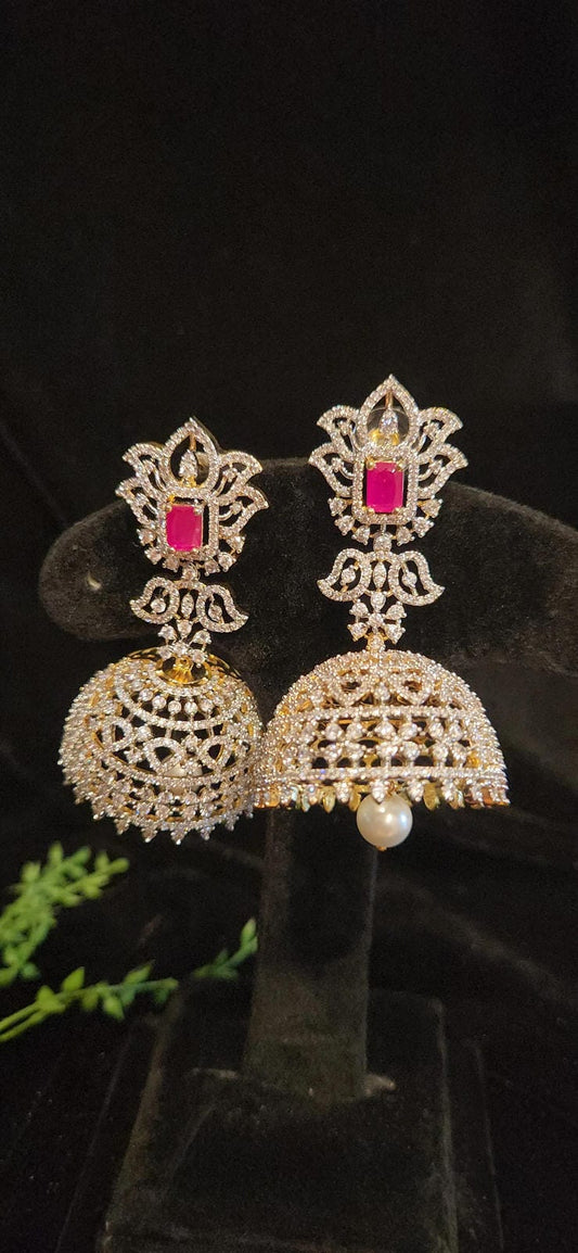 Brilliant Diamond Finish Jhumkas
