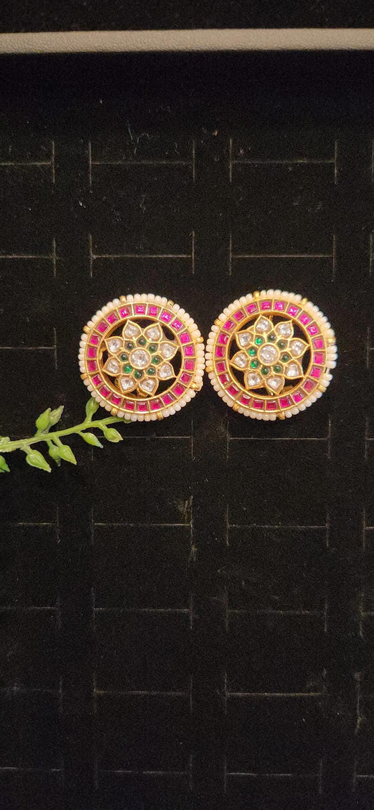 Authentic Kundan Flower Studs