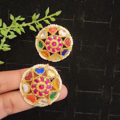 Traditional Navratan Kundan Studs