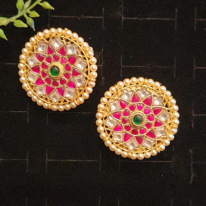 Authentic Kundan Flower Studs | Pearls around