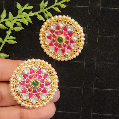 Authentic Kundan Flower Studs | Pearls around