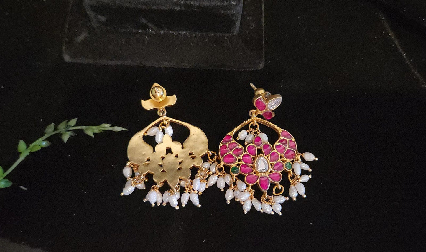 Authentic Kundan Chandbali Earrings | Pearls