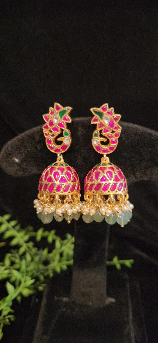 Traditional Kundan Peacock Jhumkas
