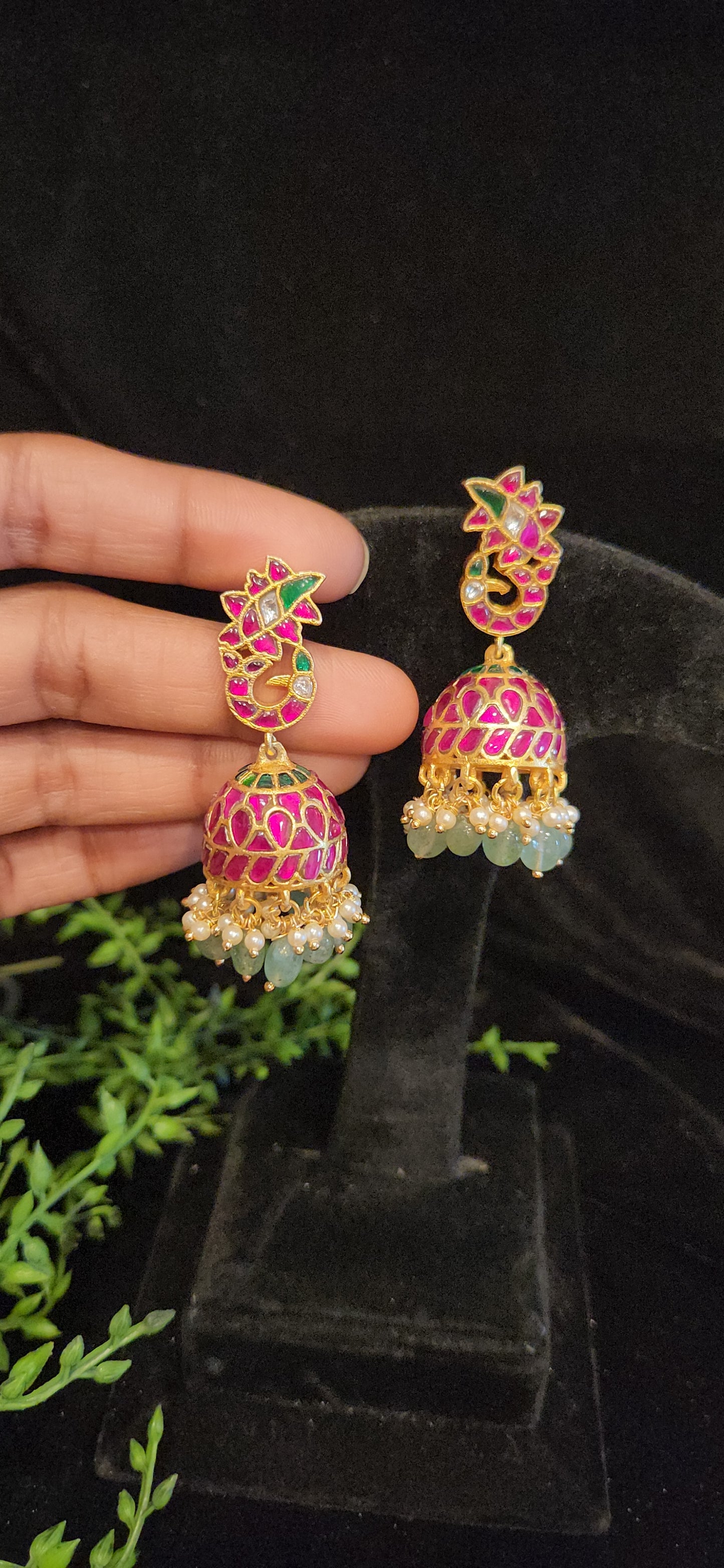 Traditional Kundan Peacock Jhumkas