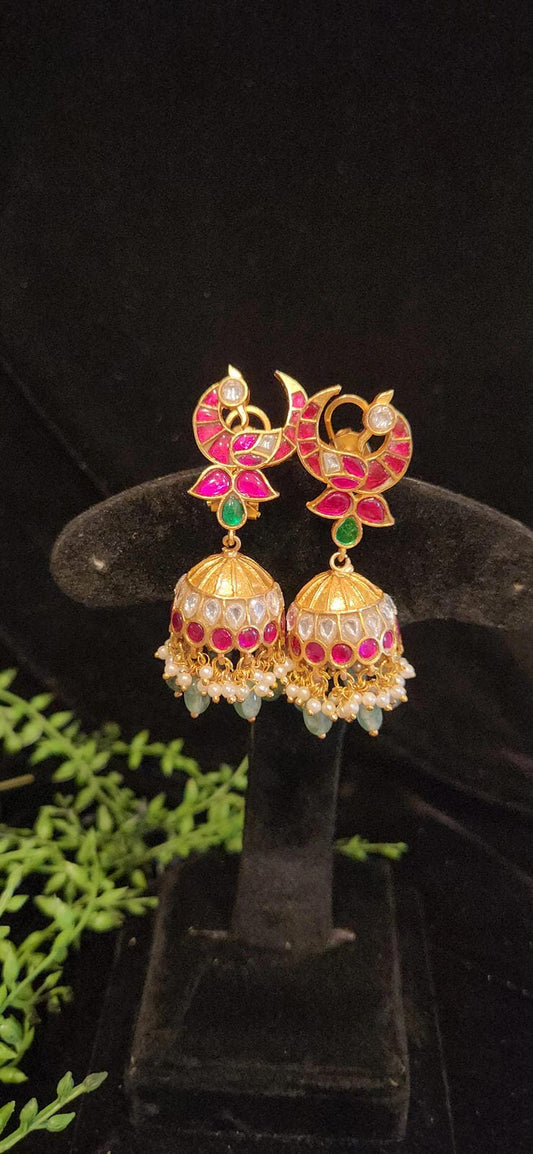 Traditional Kundan Peacock Jhumka