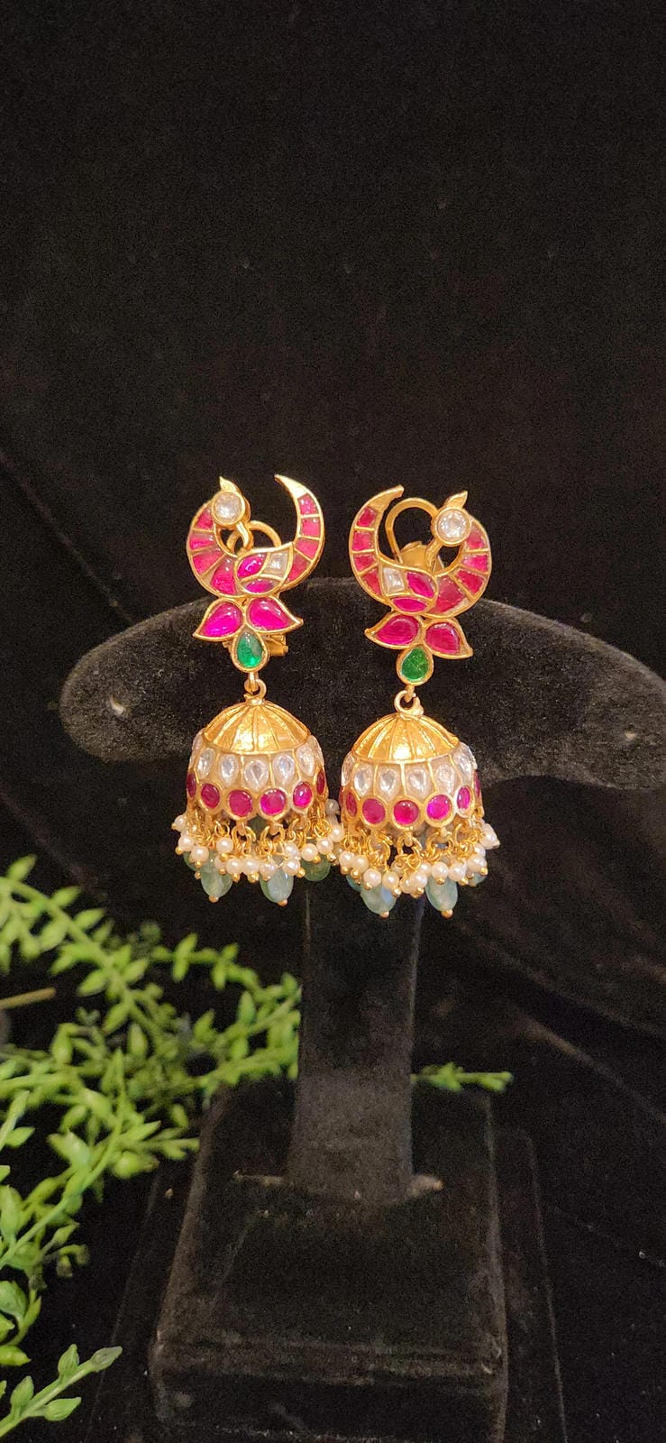 Traditional Kundan Peacock Jhumka