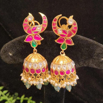 Traditional Kundan Peacock Jhumka