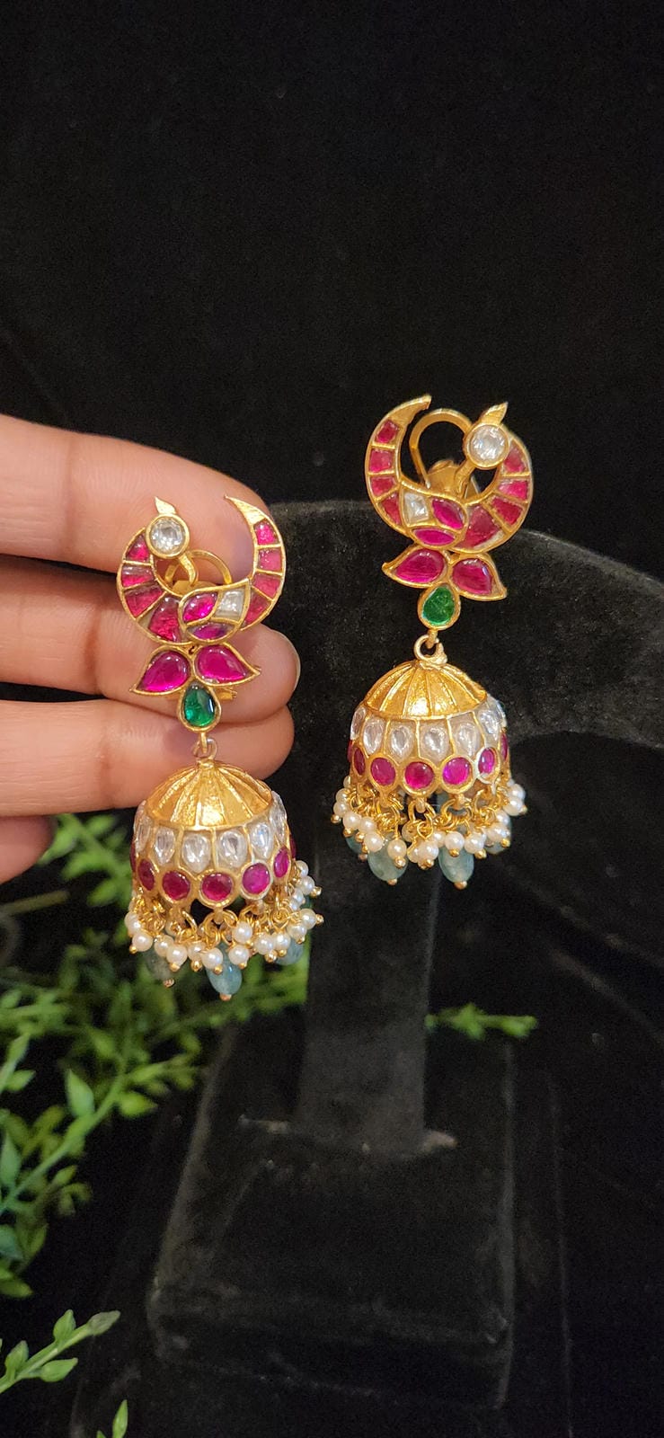 Traditional Kundan Peacock Jhumka