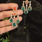 Vibrant Dangler Earrings with Coral & Emerald
