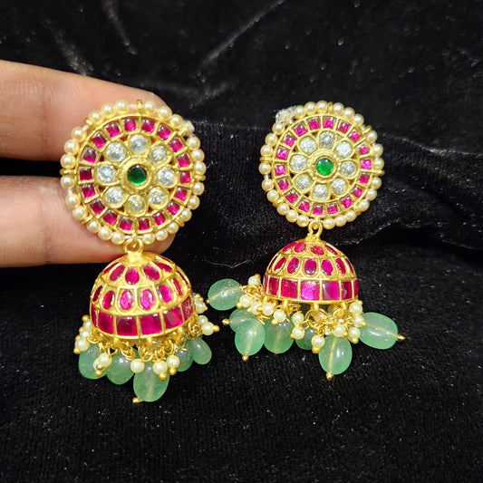 Charming Kundan Traditional Strawberry Bead Jhumkas