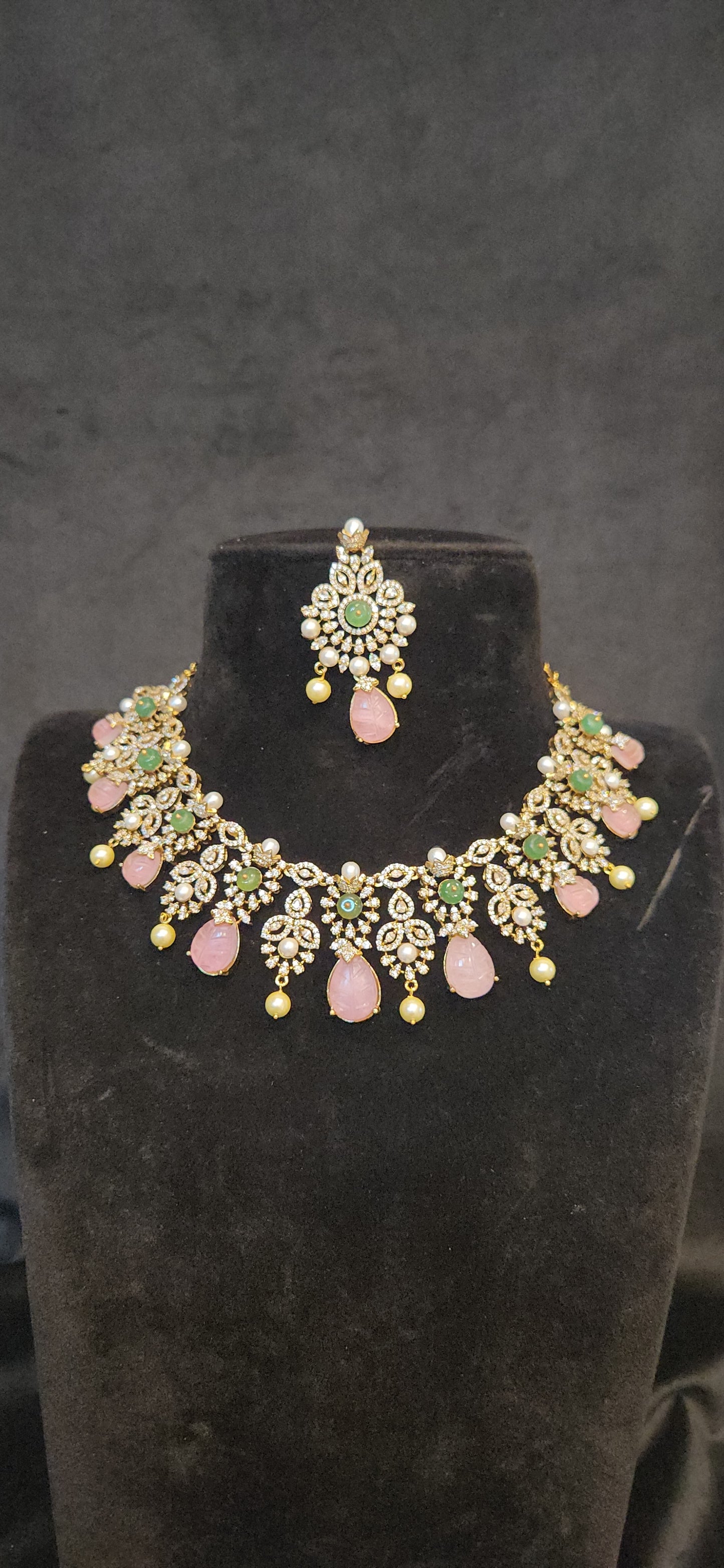 Floral Baby Pink Drop Necklace Set