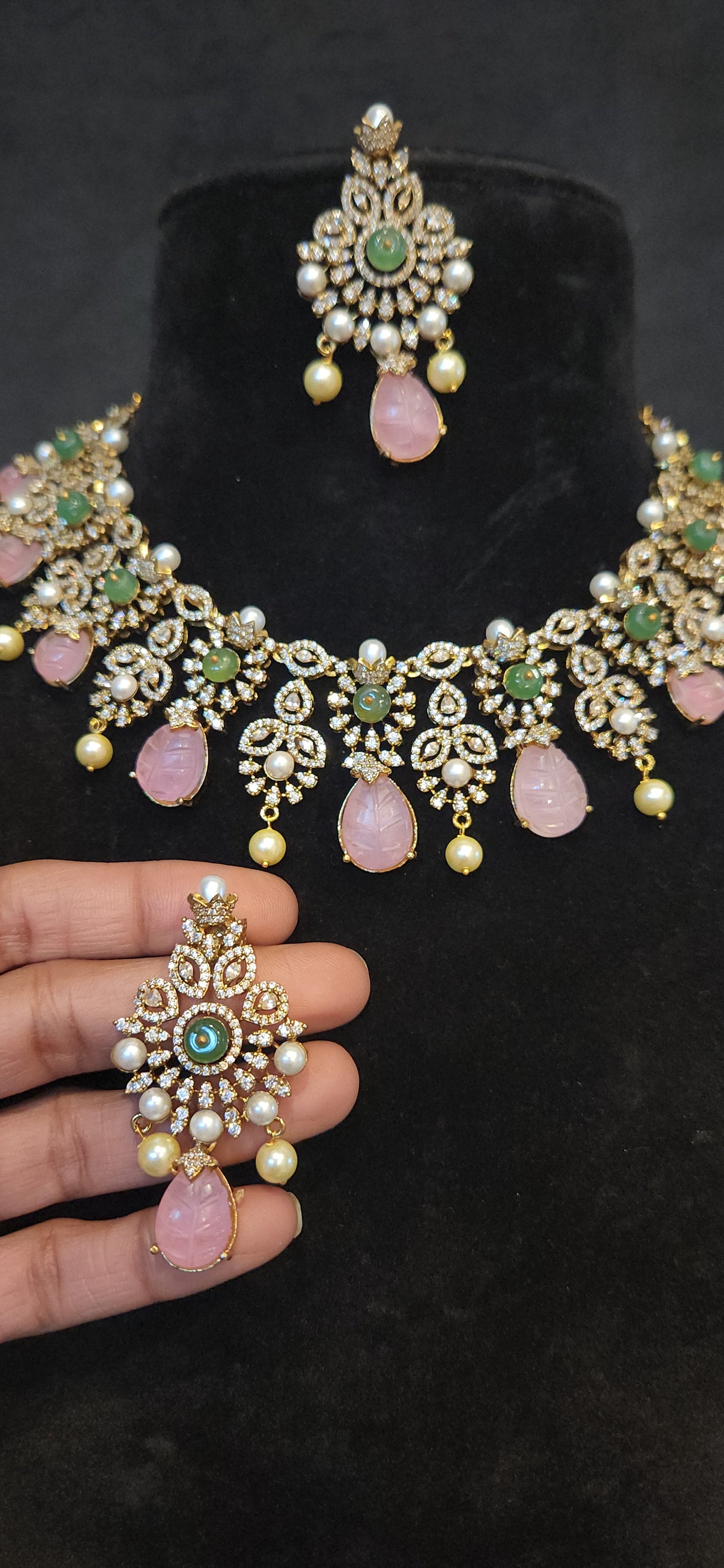 Floral Baby Pink Drop Necklace Set