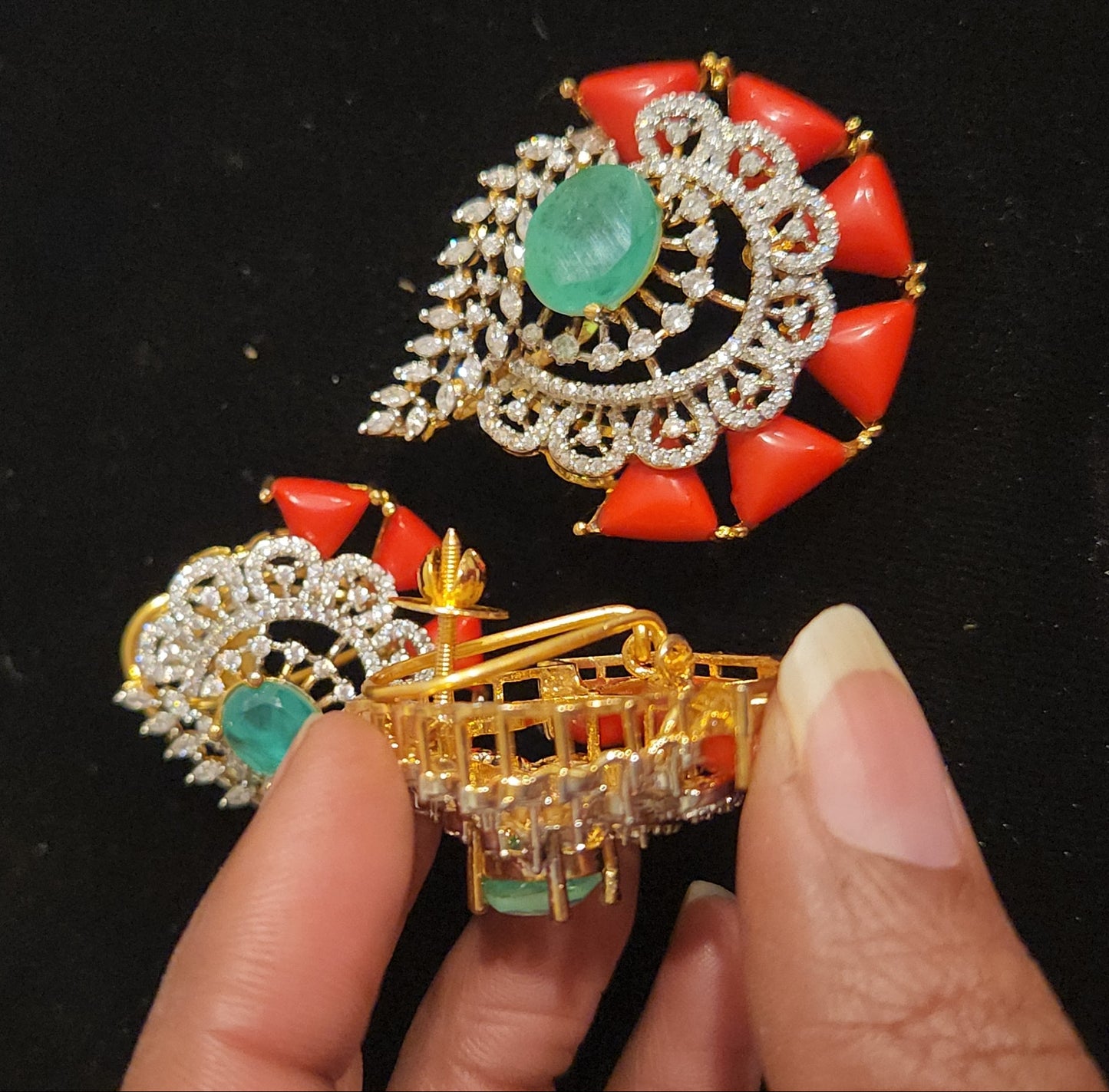 Pretty Floral Coral & Emerald Pendant Set