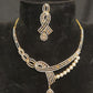 CZ Ribbon Necklace Set with Pearl