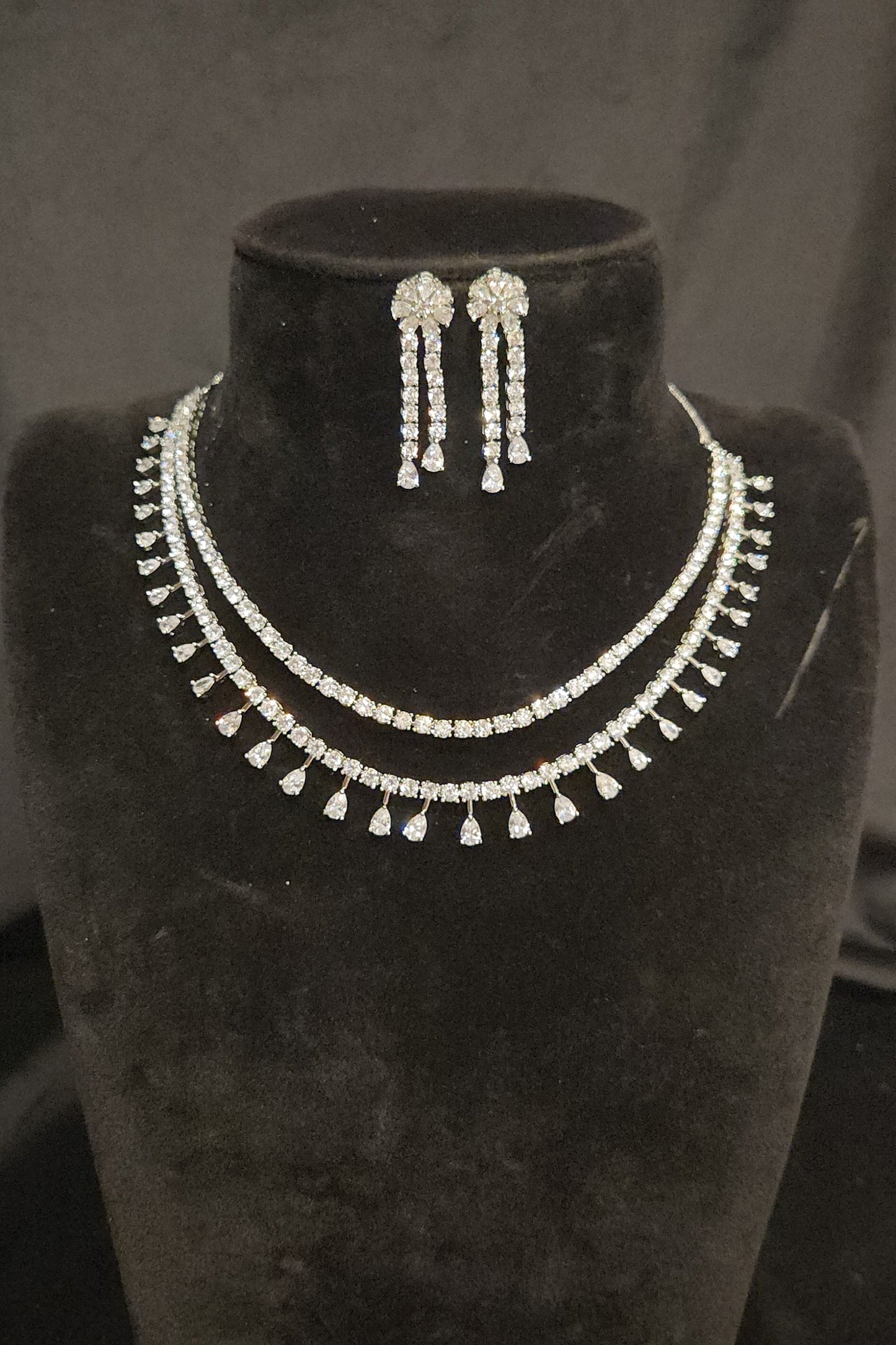 Double Layer CZ Necklace Set