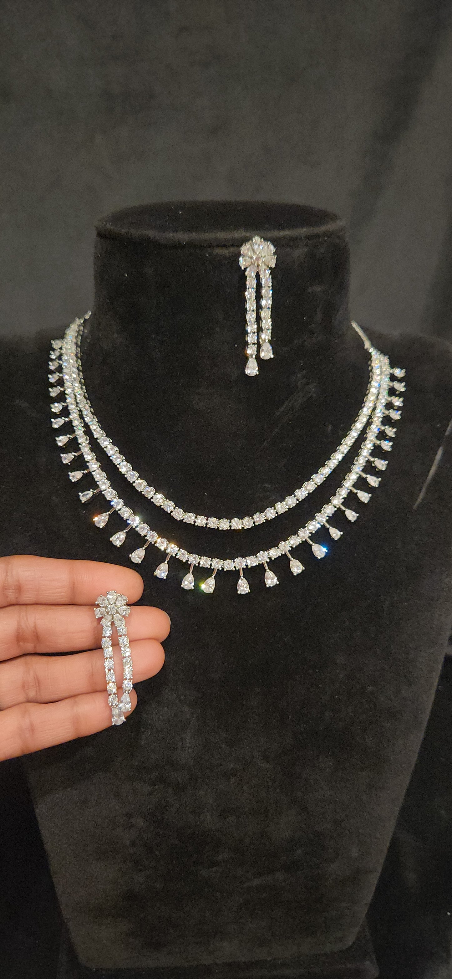 Double Layer CZ Necklace Set