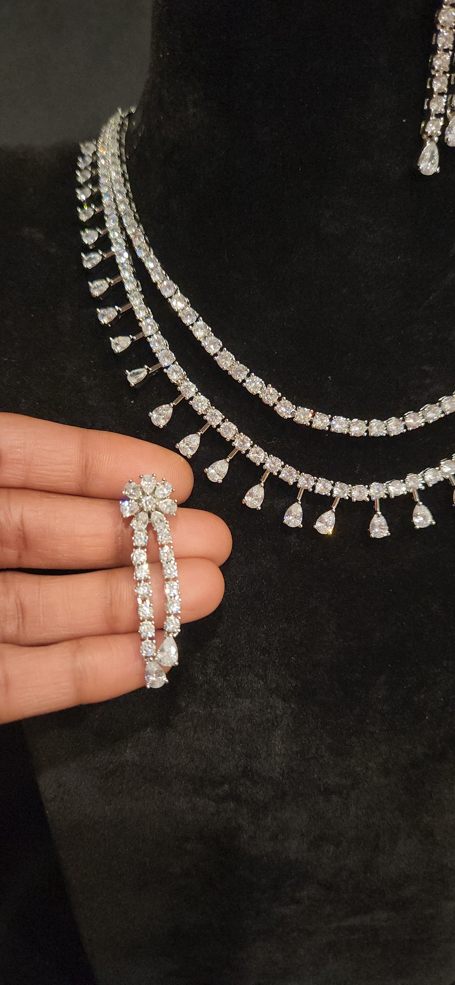 Double Layer CZ Necklace Set