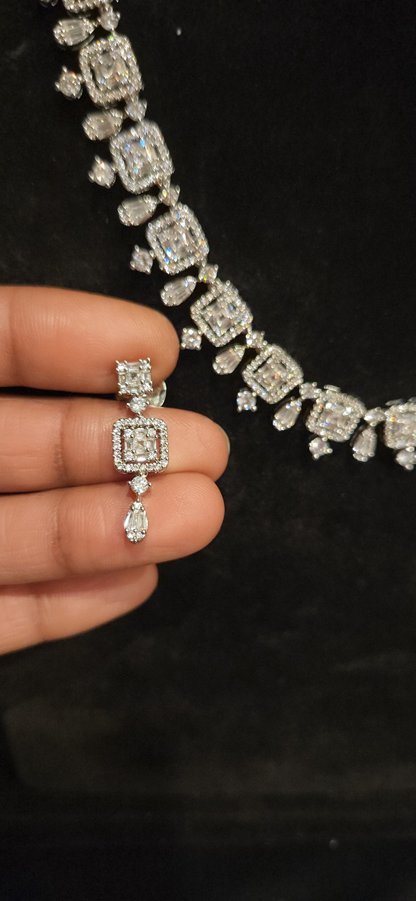 Square Moissanite CZ Necklace Set