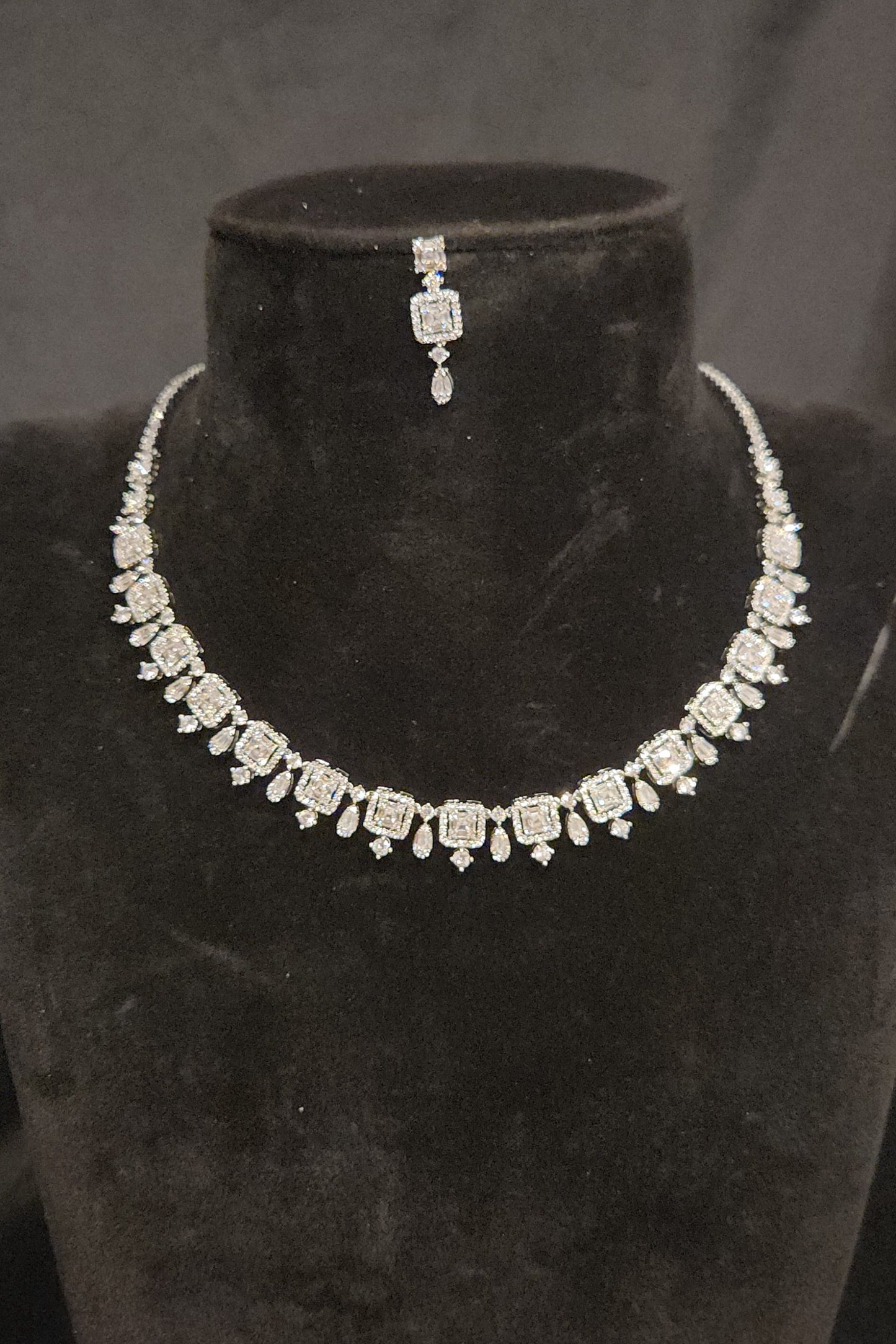 Square Moissanite CZ Necklace Set