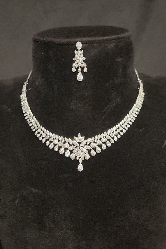 Leaf & Drop design CZ Necklace Set