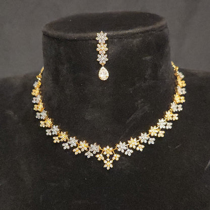 Gold & Diamond Alternating Floral Necklace Set